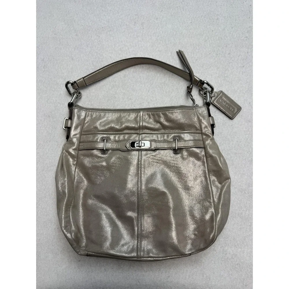 Coach‎ Chelsea Ashlyn Hobo Shoulder Bag Women's Large Metallic Leather Gray Zip